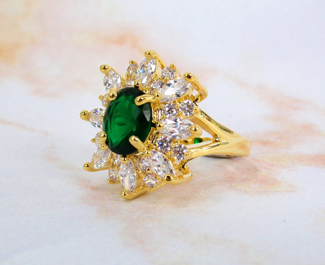 GREEN AND CLEAR SPARKLING CUBIC ZIRCONIA RING - Calisa Designs
