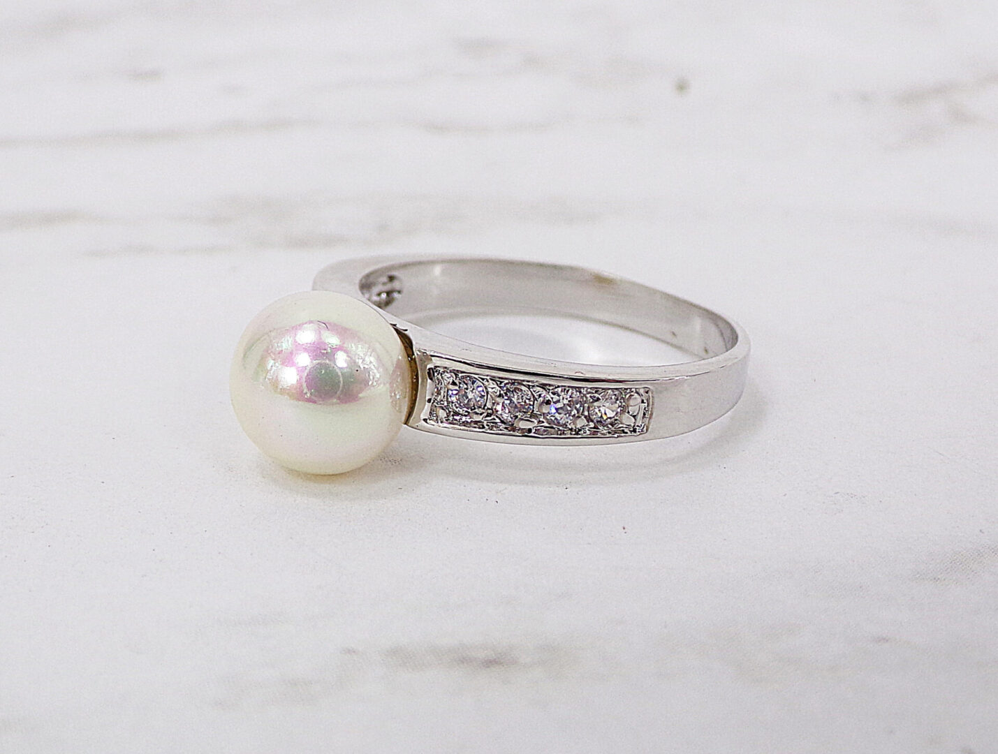 PEARL AND CUBIC ZIRCONIA STONE RING - Calisa Designs