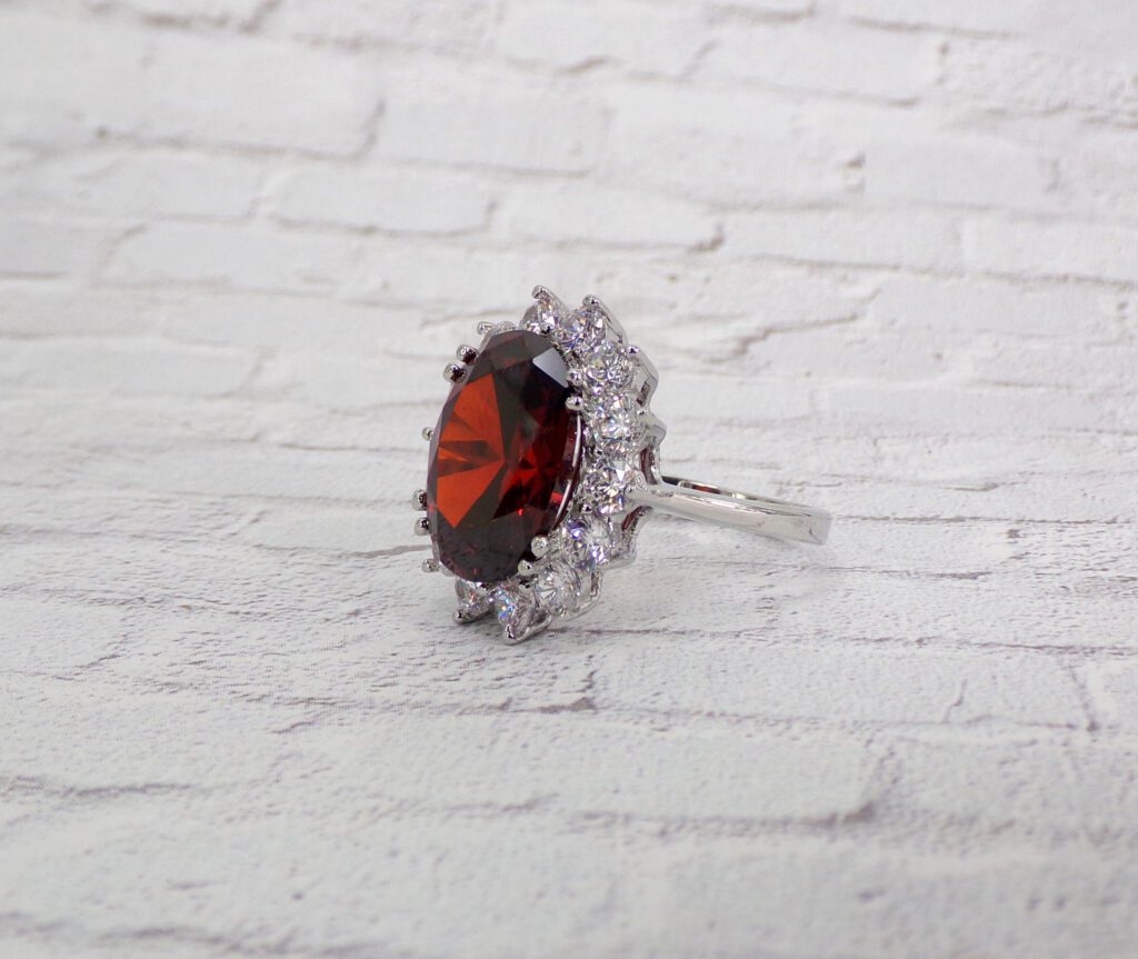 LARGE RED OVAL CUBIC ZIRCONIA RING - Calisa Designs