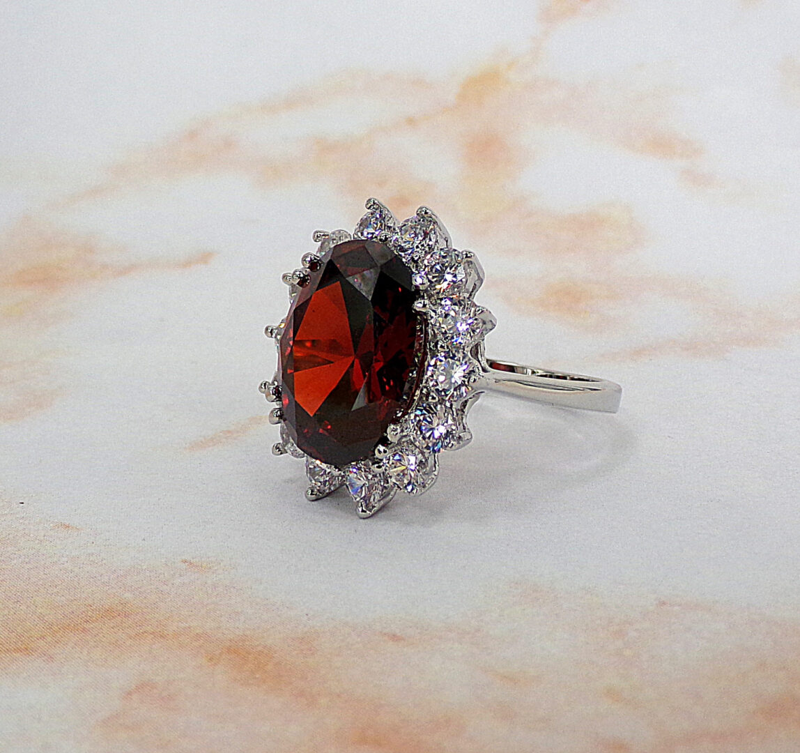 LARGE RED OVAL CUBIC ZIRCONIA RING - Calisa Designs