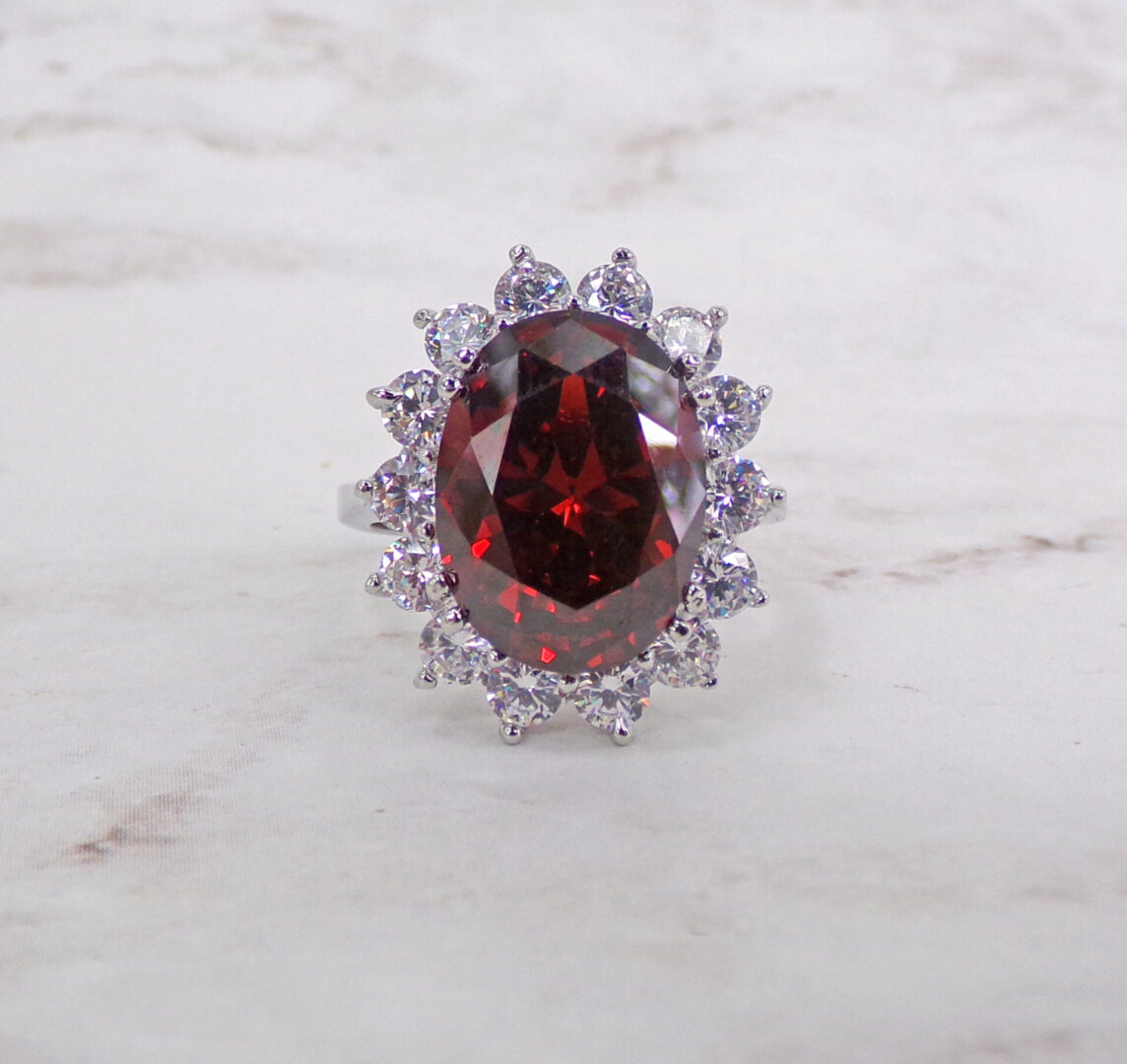 LARGE RED OVAL CUBIC ZIRCONIA RING - Calisa Designs