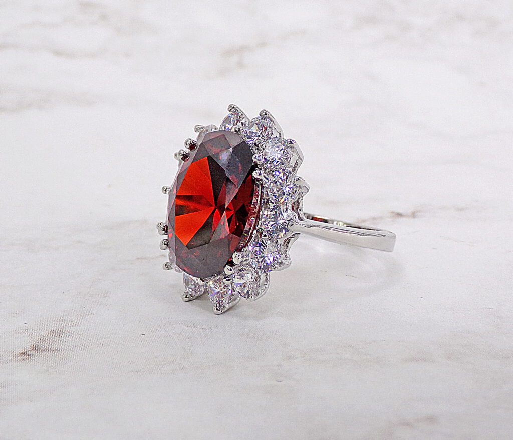 LARGE RED OVAL CUBIC ZIRCONIA RING - Calisa Designs