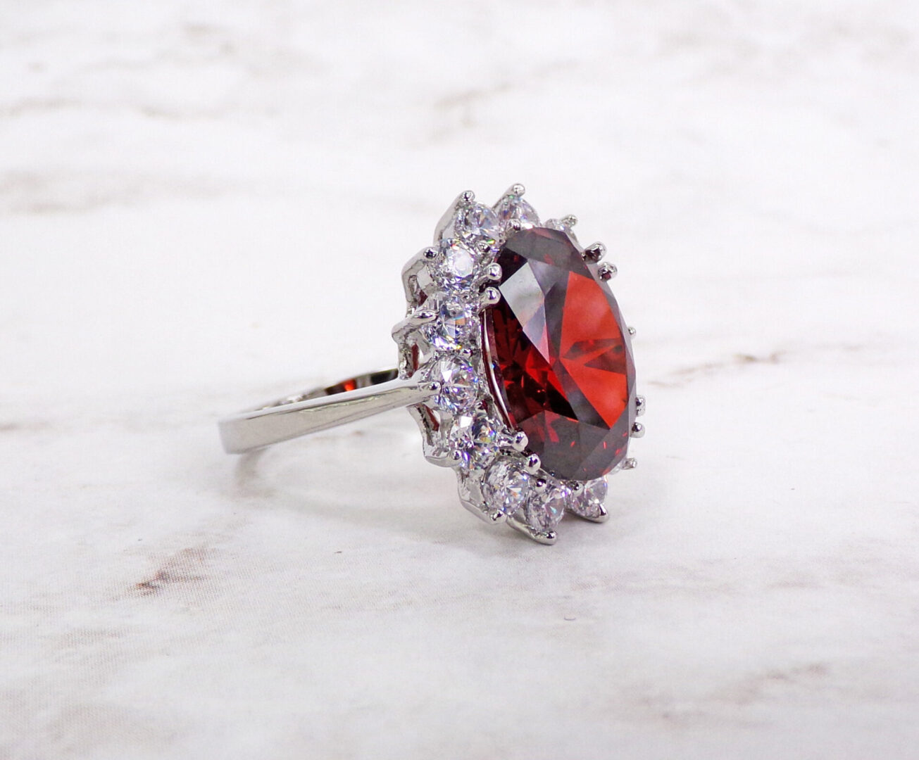 LARGE RED OVAL CUBIC ZIRCONIA RING - Calisa Designs