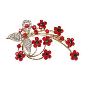 Small Red Color Crystal Studded Flowers Pin