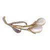 Lily Flower Brooch With White Cats Eye Stones and Crystals