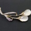LILY FLOWER BROOCH WITH WHITE CATS EYE STONE & CRYSTALS - Image 8