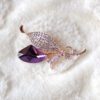 PURPLE AND CLEAR CRYSTAL SPARKLING LEAF BROOCH - Image 2