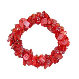Red Shell and Glass Beaded Stretch Bracelet