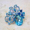 AQUA BLUE CRYSTAL DOUBLE BUTTERFLY BROOCH - Image 7