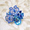 AQUA BLUE CRYSTAL DOUBLE BUTTERFLY BROOCH - Image 3