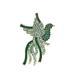 GREEN CRYSTAL PEACOCK BROOCH PIN