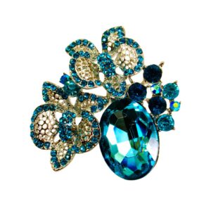 AQUA BLUE CRYSTAL DOUBLE BUTTERFLY BROOCH