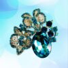 AQUA BLUE CRYSTAL DOUBLE BUTTERFLY BROOCH - Image 4
