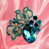 AQUA BLUE CRYSTAL DOUBLE BUTTERFLY BROOCH - Image 2