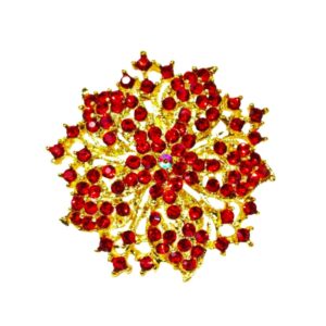 RED CRYSTAL FLOWER BOUQUET BROOCH PIN