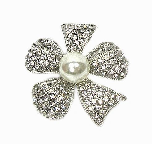 silver flower jewelry with pearl