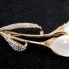 LILY FLOWER BROOCH WITH WHITE CATS EYE STONE & CRYSTALS - Image 3