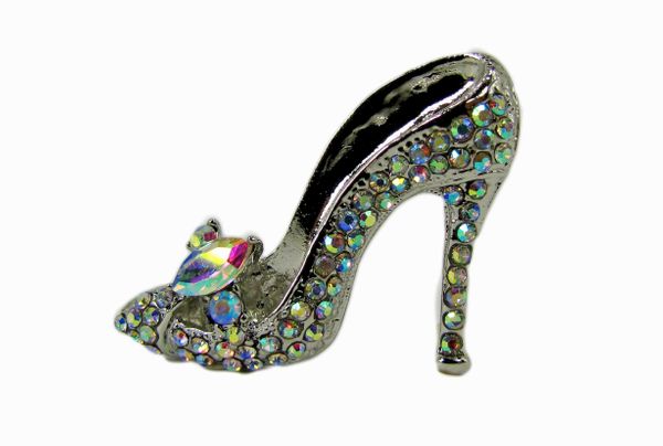 high-heel shoe brooch with multicolored gems
