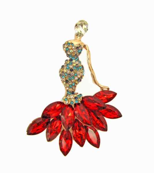 brooch shaped like a woman with scarlet gemstones
