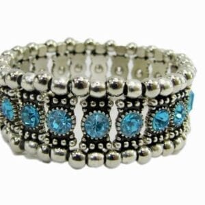 silver bracelet with blue gemstones