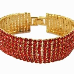 golden bangle with rows of red gemstones