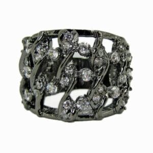 black ring with white crystal studs