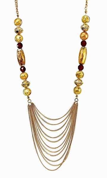 necklace with large golden beads and gold chains