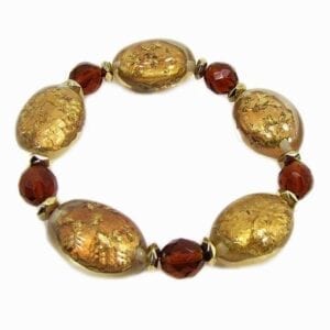 bracelet with large golden beads and red gems