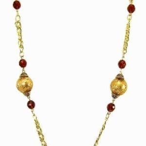 Necklace with amber-colored crystals and golden chains