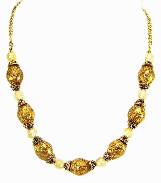 necklace with amber-colored crystals