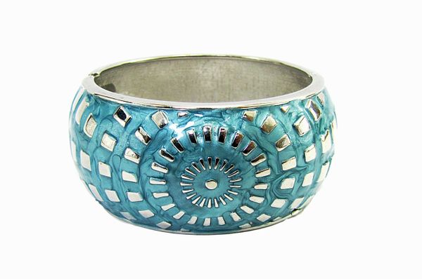 silver bangle with blue radial design