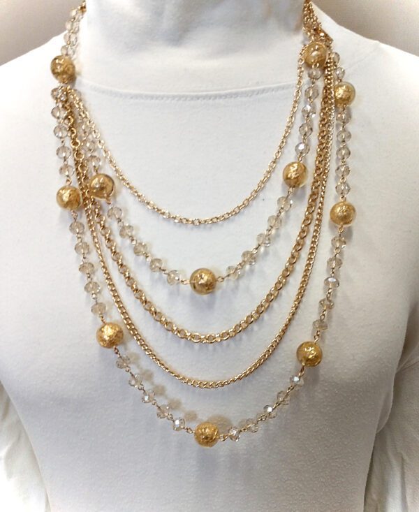 Layered Gold Leaf Beaded Necklace