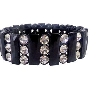 A Black Color Beaded Bracelet With White Stones