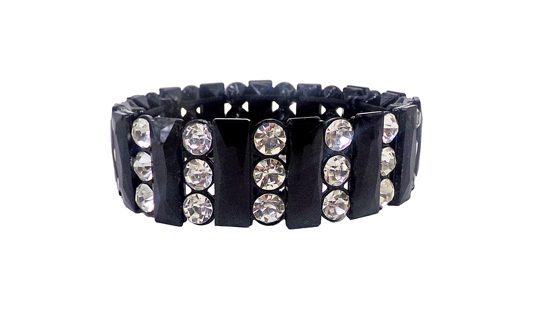 A Black Color Beaded Bracelet With White Stones