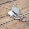 LONG CRYSTAL LEAF LARIAT NECKLACE WITH CAT EYE STONE - Image 4