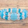AQUA BLUE CATS EYE & GLASS BEADED BRACELET - Image 2