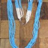 LONG TURQUOISE & WHITE SEED BEAD MULTI STRAND NECKLACE - Image 10