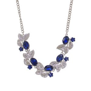 Blue Crystal and Silver Rhinestone Silver Necklace