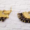 BURNISHED GOLD COLOR EARRING WITH GRAY GLASS BEADS - Image 5
