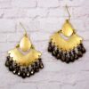 BURNISHED GOLD COLOR EARRING WITH GRAY GLASS BEADS - Image 2