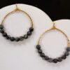 GOLD HOOP EARRINGS WITH GRAY STONE BEADS - Image 4