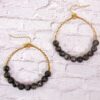 GOLD HOOP EARRINGS WITH GRAY STONE BEADS - Image 9