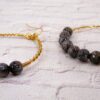 GOLD HOOP EARRINGS WITH GRAY STONE BEADS - Image 6