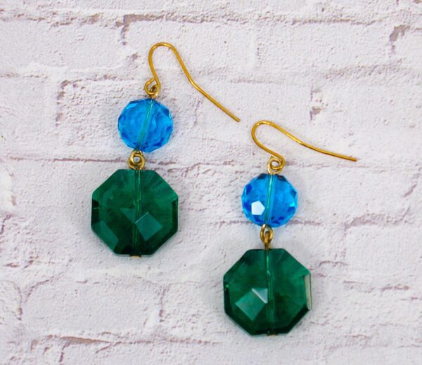 GREEN AND BLUE GLASS BEAD EARRINGS - Image 5