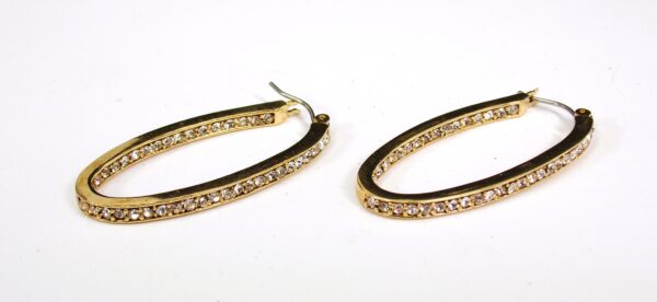 GOLD OVAL CRYSTAL HOOP EARRINGS - Image 2