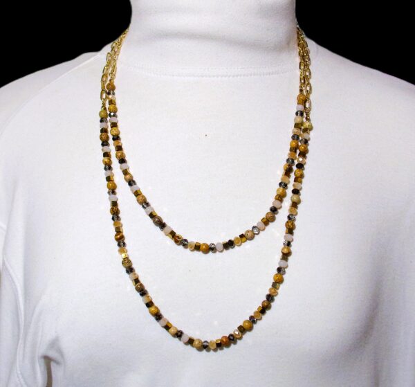 DOUBLE ROW NECK & EARRING SET WITH STONE, GLASS, AND METAL BEADS - Image 4