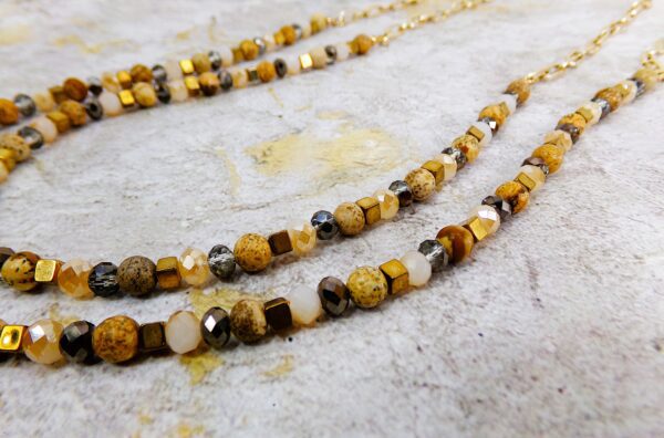 DOUBLE ROW NECK & EARRING SET WITH STONE, GLASS, AND METAL BEADS - Image 11