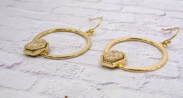 GOLD HOOP EARRINGS WITH GOLD STONE ACCENT - Image 2