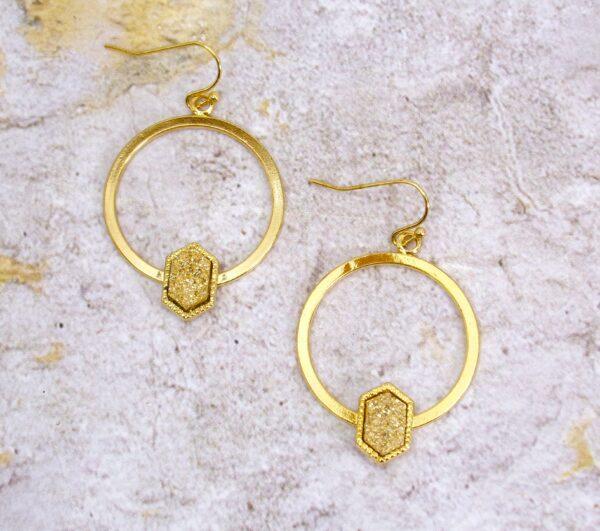 GOLD HOOP EARRINGS WITH GOLD STONE ACCENT - Image 3