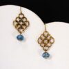 OPEN LATTICE LINK EARRINGS WITH BLUE GLASS BEAD - Image 3